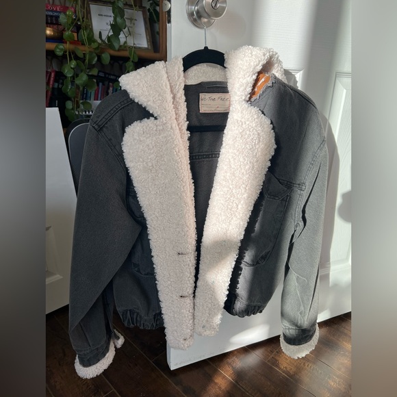 Free People Black Denim Fleece jacket Size Small - Picture 2 of 4